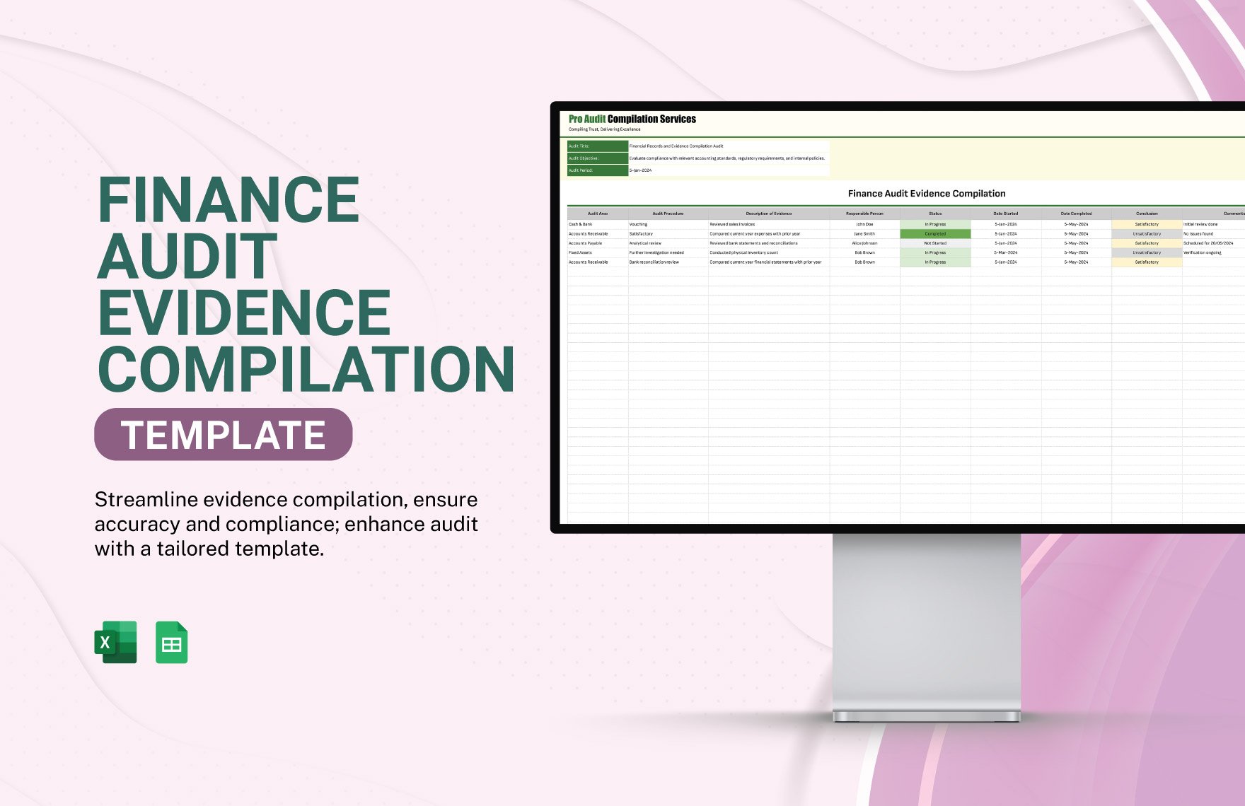 Finance Audit Evidence Compilation Template in Excel, Google Sheets