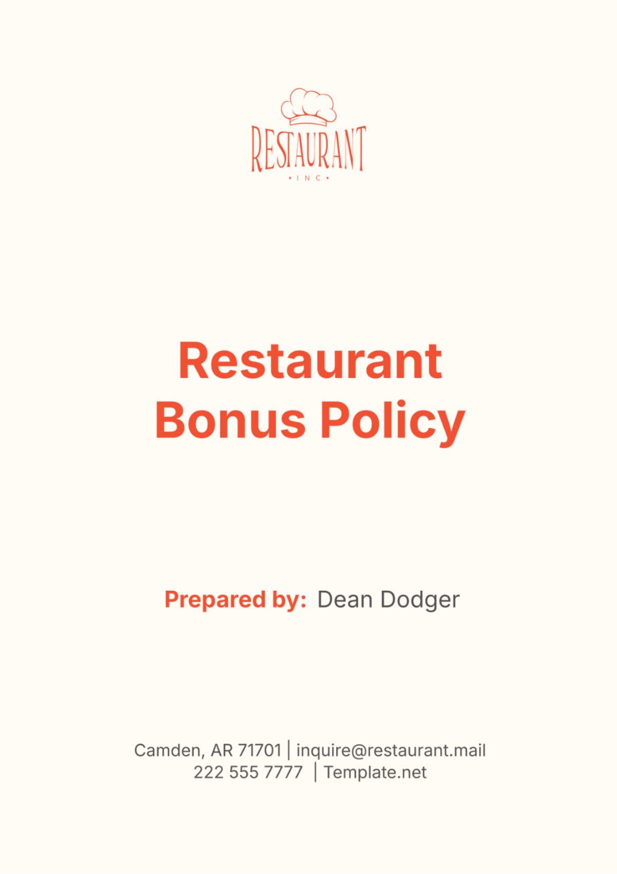 Restaurant Bonus Policy Template