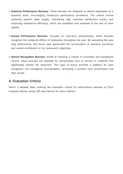 Free Restaurant Bonus Policy Template to Edit Online
