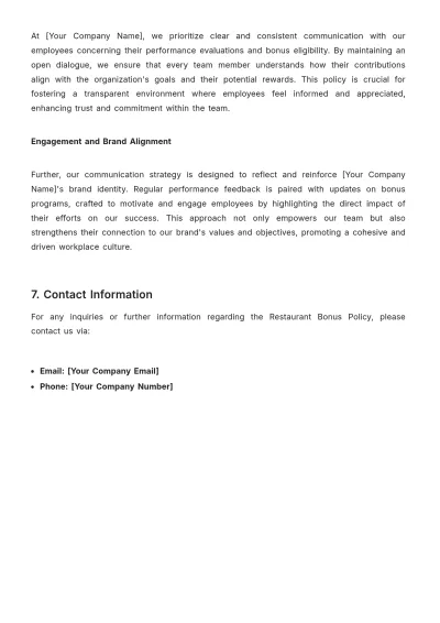 Free Restaurant Bonus Policy Template to Edit Online