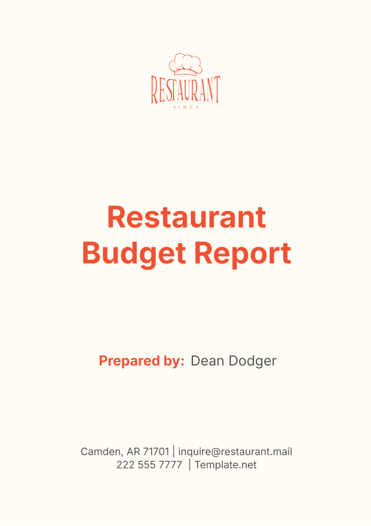 Restaurant Budget Report Template - Edit Online & Download