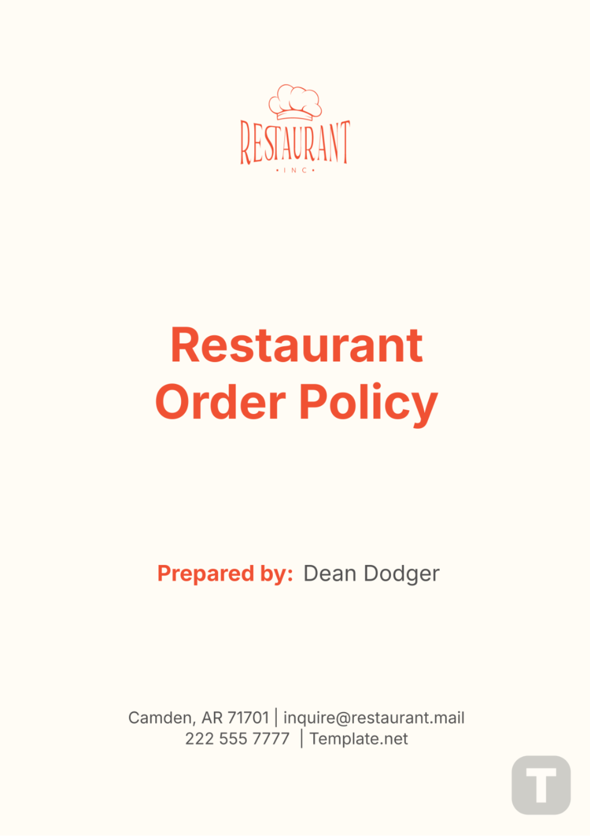 Restaurant Order Policy Template