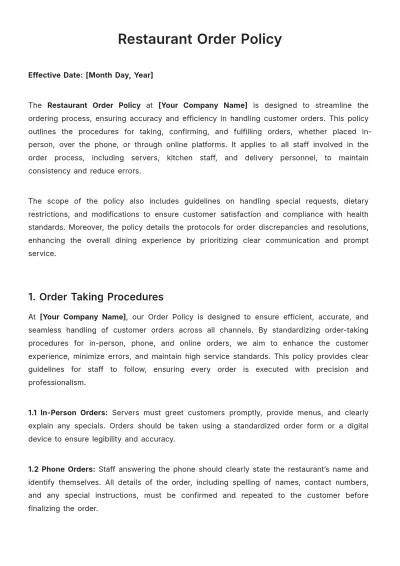 Free Restaurant Order Policy Template to Edit Online