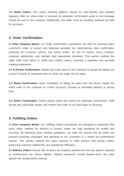 Free Restaurant Order Policy Template to Edit Online