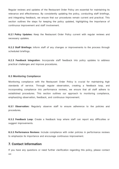 Free Restaurant Order Policy Template to Edit Online
