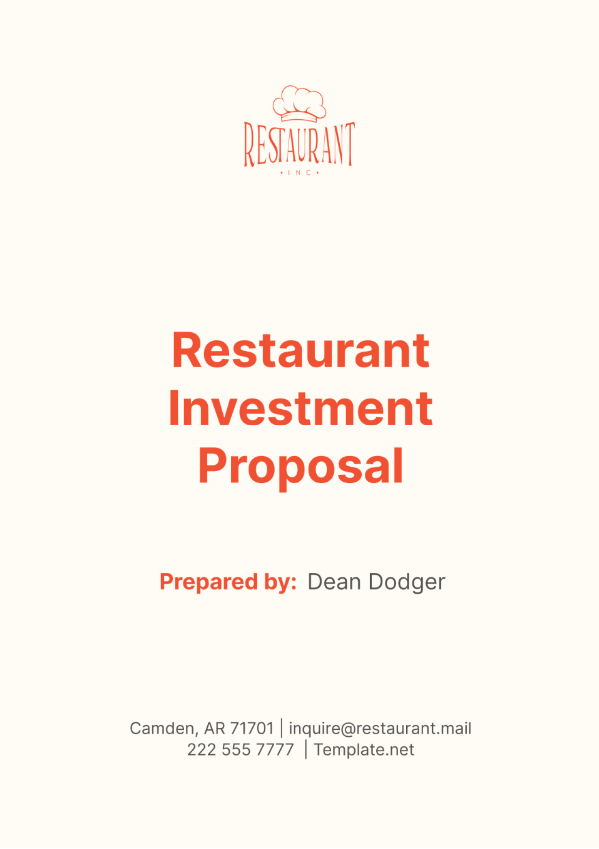 Free Restaurant Investment Proposal Template