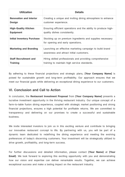 Free Restaurant Investment Proposal Template to Edit Online