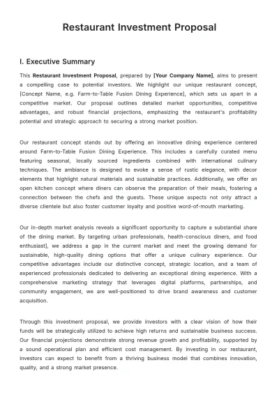 Free Restaurant Investment Proposal Template to Edit Online