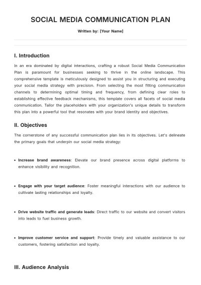 Free Social Media Communication Plan Template to Edit Online