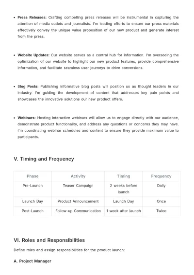 Free Product Launch Communication Plan Template to Edit Online