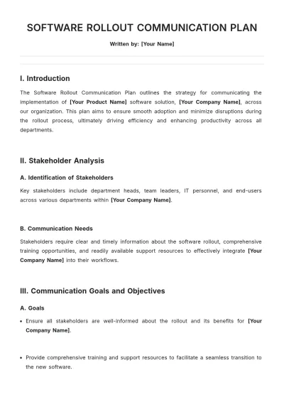 Free Software Rollout Communication Plan Template to Edit Online