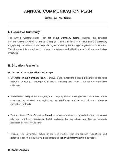 Free Annual Communication Plan Template to Edit Online