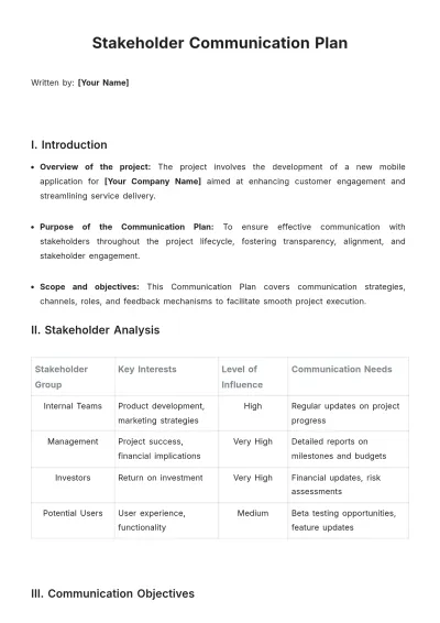 Free Stakeholder Communication Plan Template to Edit Online