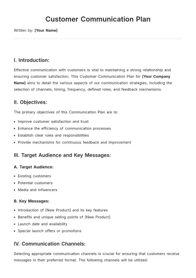 Free Customer Communication Plan Template to Edit Online