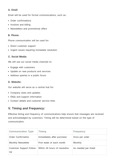 Free Customer Communication Plan Template to Edit Online