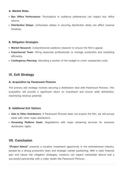 Free Film Financial Plan Template to Edit Online