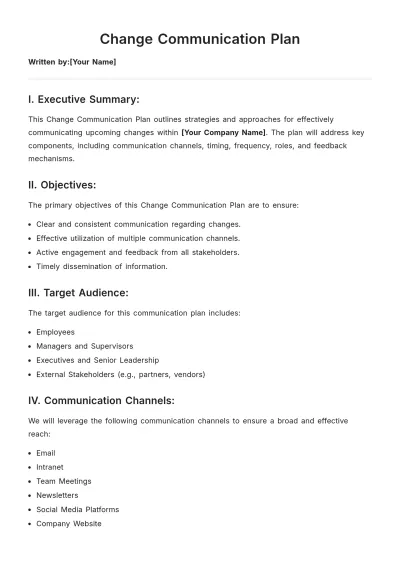 Free Change Communication Plan Template to Edit Online