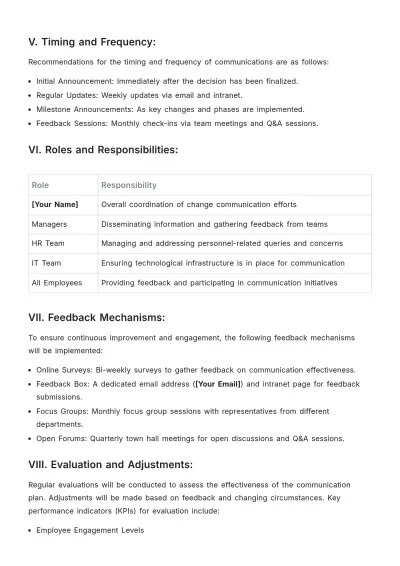 Free Change Communication Plan Template to Edit Online