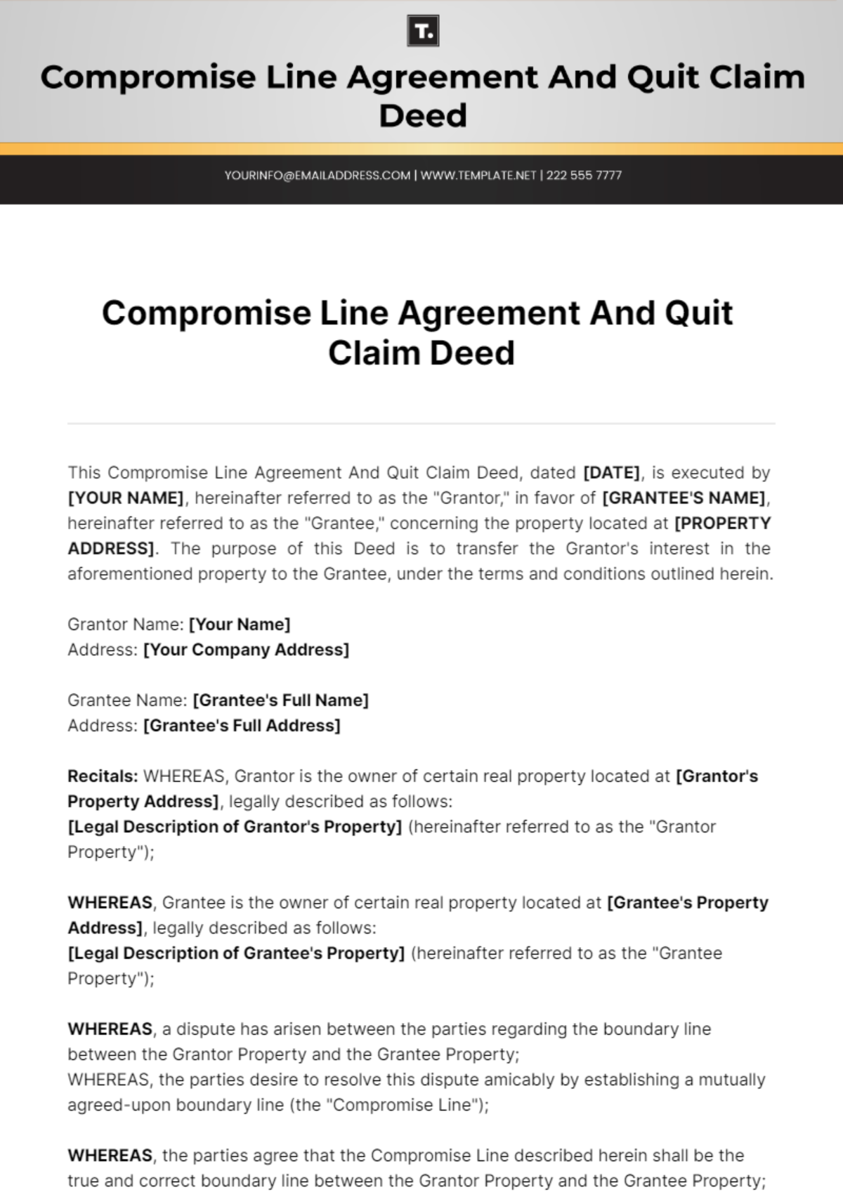 Compromise Line Agreement And Quit Claim Deed Template - Edit Online & Download