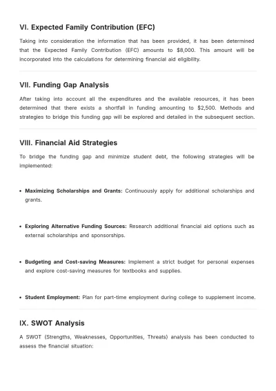 Free College Financial Plan Template to Edit Online