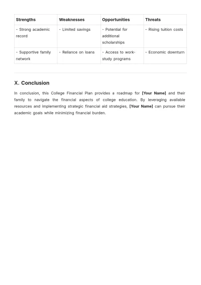 Free College Financial Plan Template to Edit Online