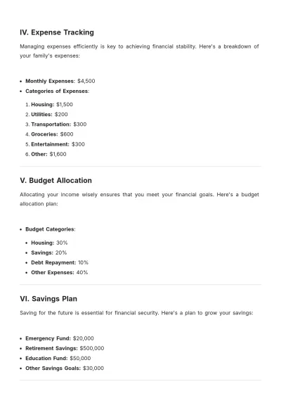 Free Household Financial Plan Template to Edit Online