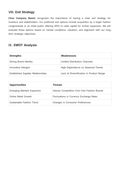 Free Fashion Company Financial Plan Template to Edit Online