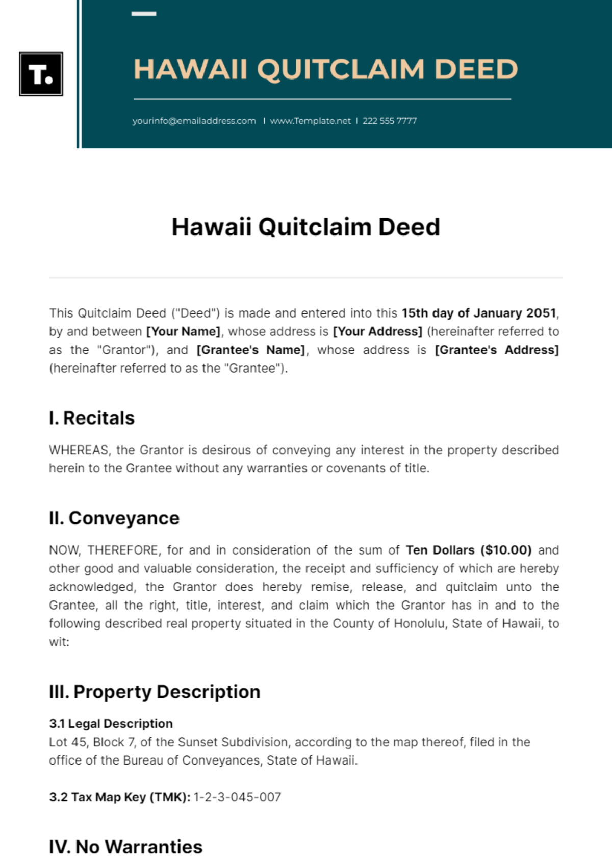 Hawaii Quitclaim Deed Template - Edit Online & Download