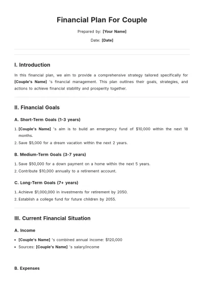 Free Financial Plan Template For Couple to Edit Online