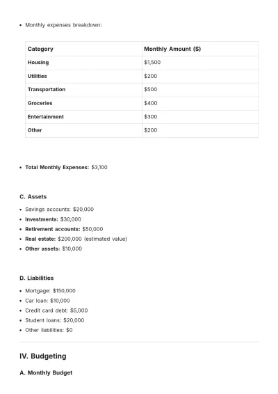 Free Financial Plan Template For Couple to Edit Online