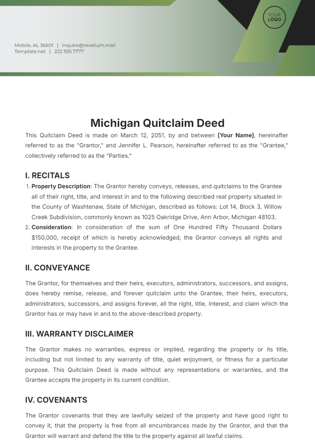 Michigan Quitclaim Deed Template - Edit Online & Download