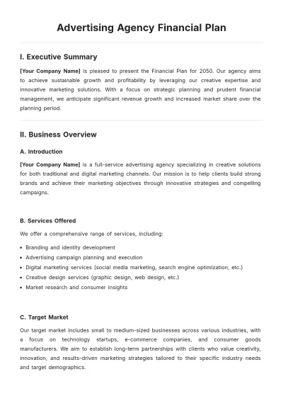 Free Advertising Agency Financial Plan Template to Edit Online