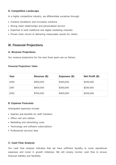Free Advertising Agency Financial Plan Template to Edit Online