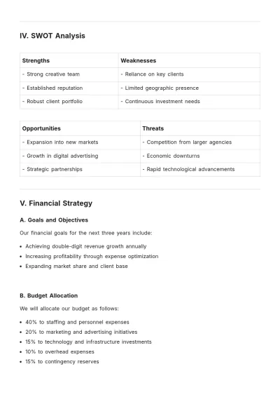 Free Advertising Agency Financial Plan Template to Edit Online