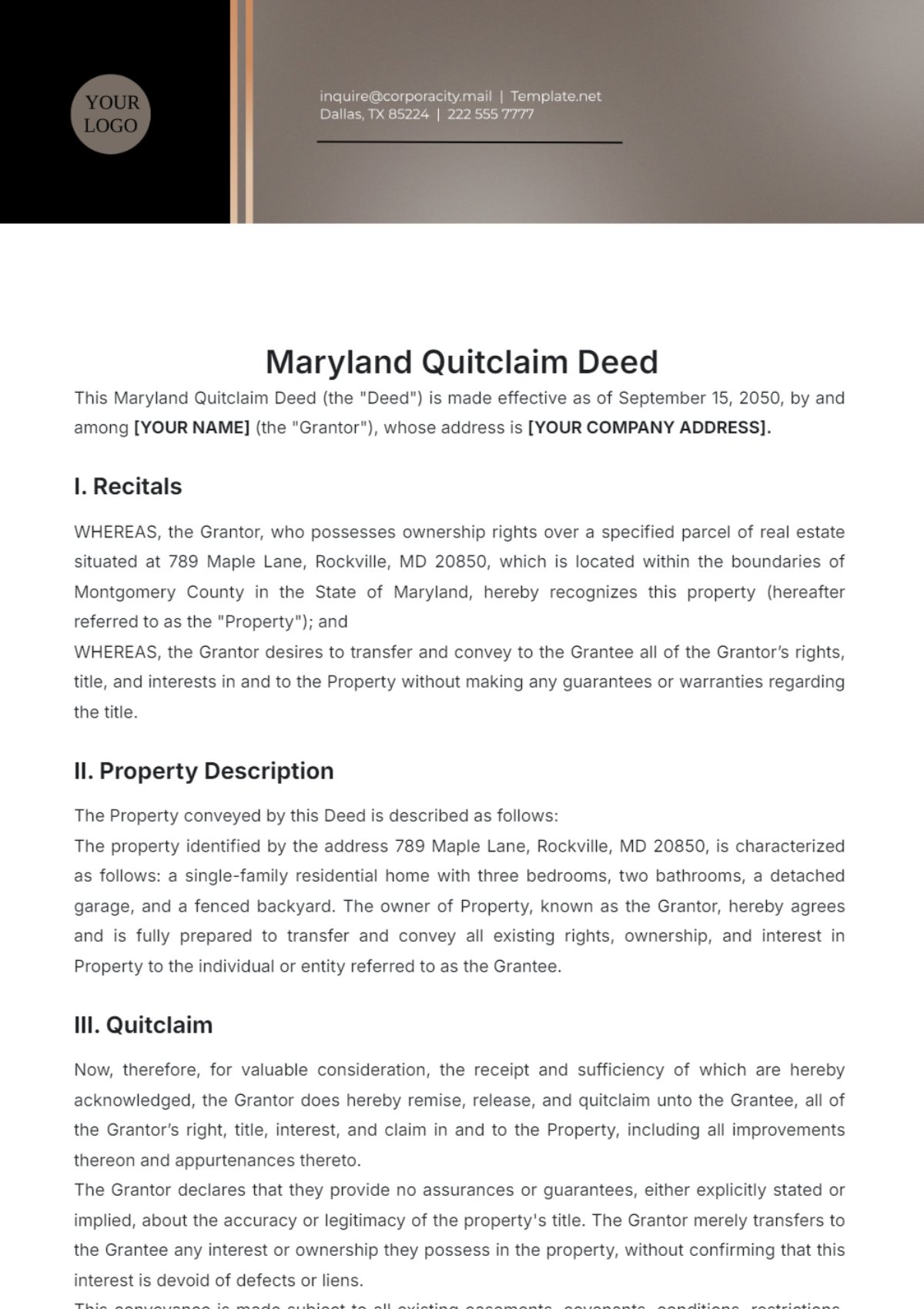 Maryland Quitclaim Deed Template - Edit Online & Download