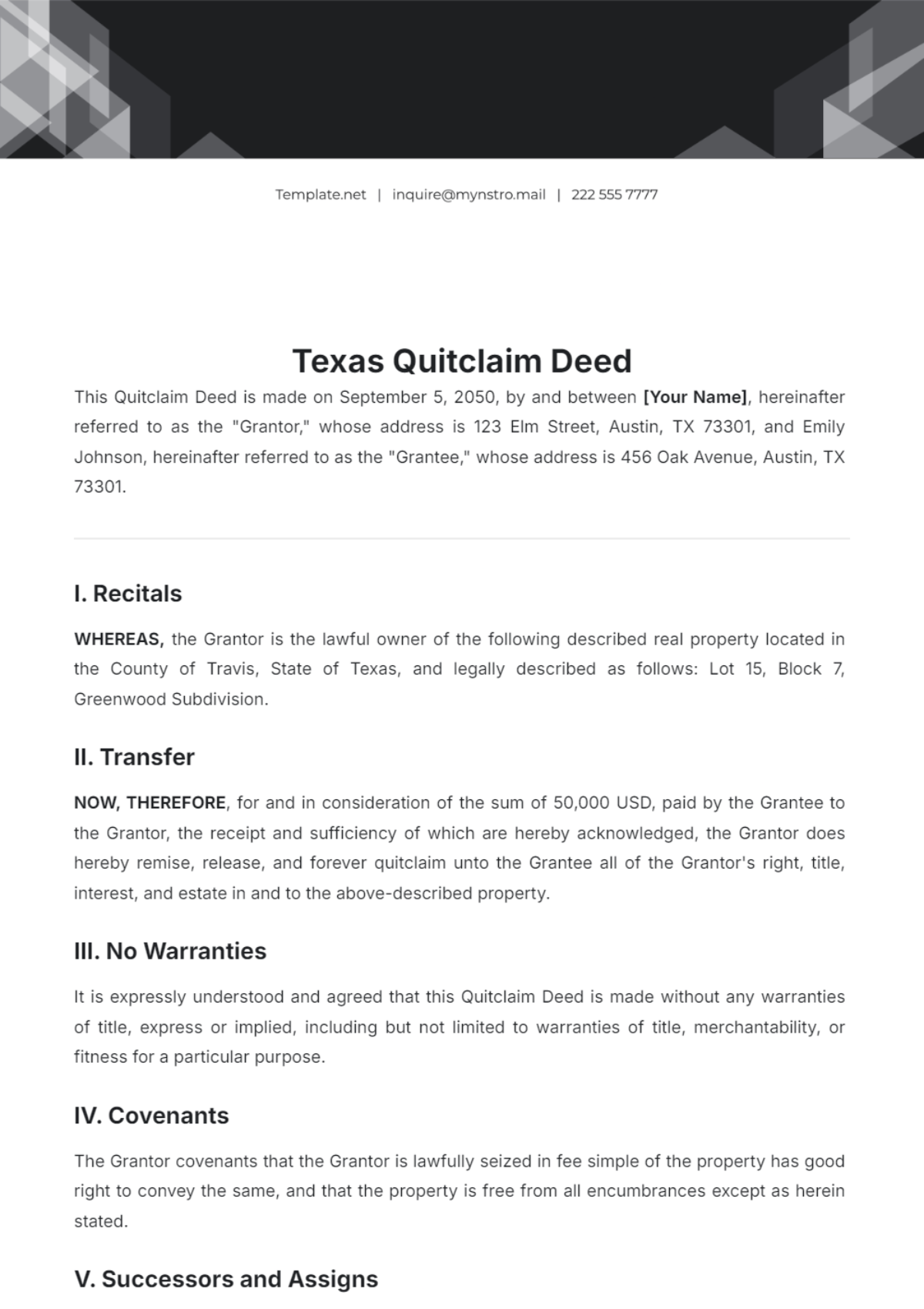 Texas Quitclaim Deed Format Template - Edit Online & Download