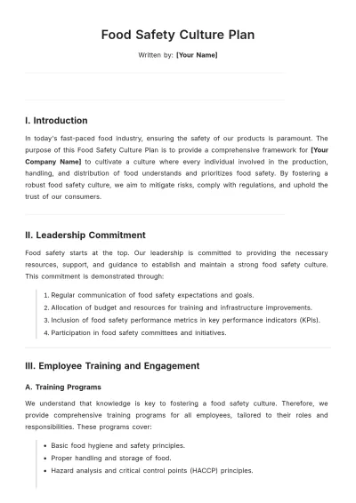 Free Food Safety Culture Plan Template to Edit Online