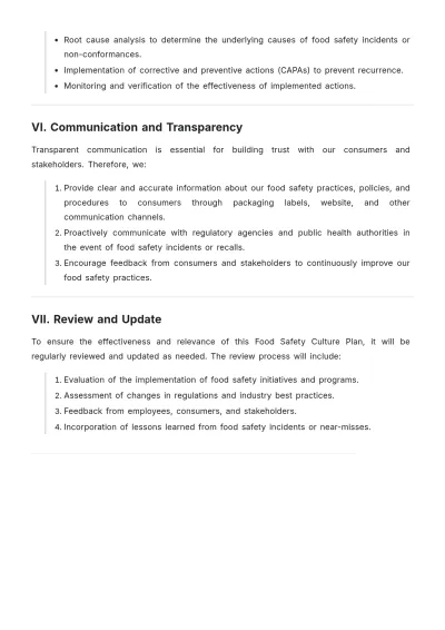 Free Food Safety Culture Plan Template to Edit Online