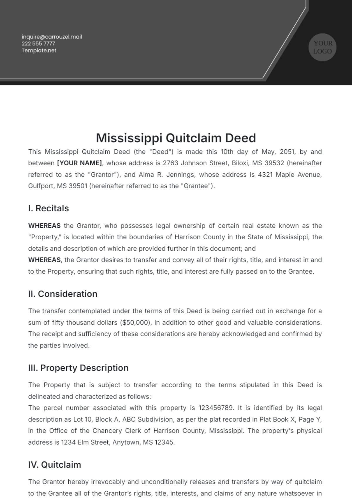 Mississippi Quitclaim Deed Template - Edit Online & Download