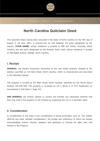 Free North Carolina Quitclaim Deed Template to Edit Online