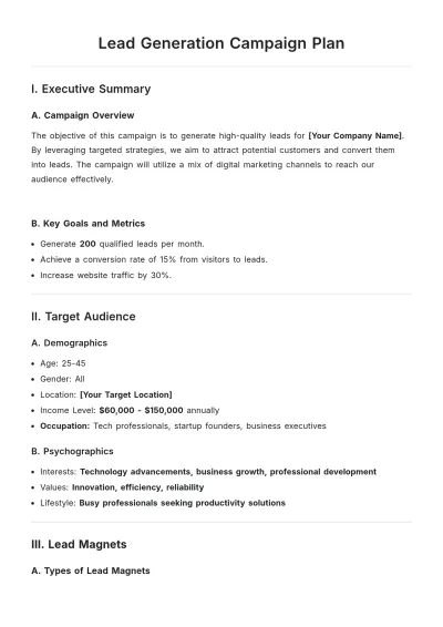 Free Lead Generation Campaign Plan Template to Edit Online