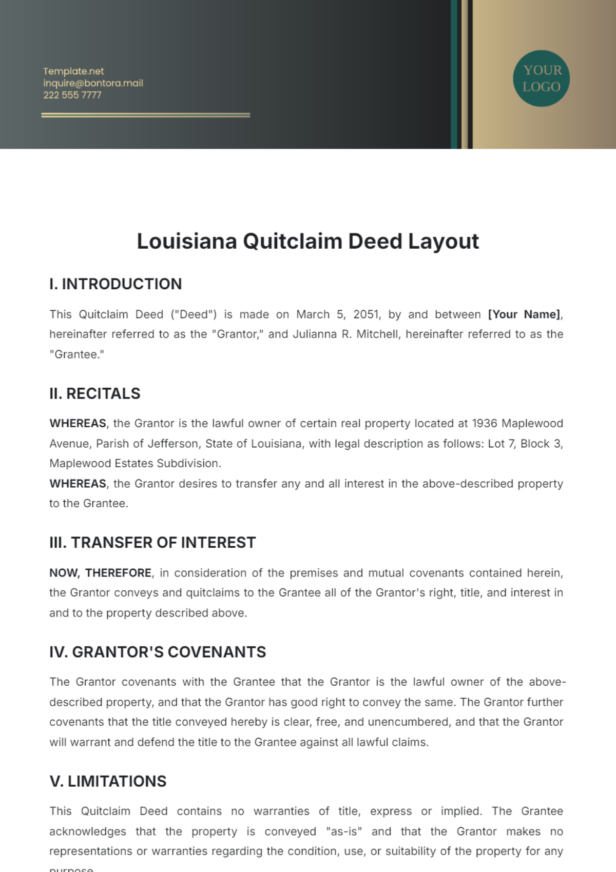 Louisiana Quitclaim Deed Layout Template - Edit Online & Download