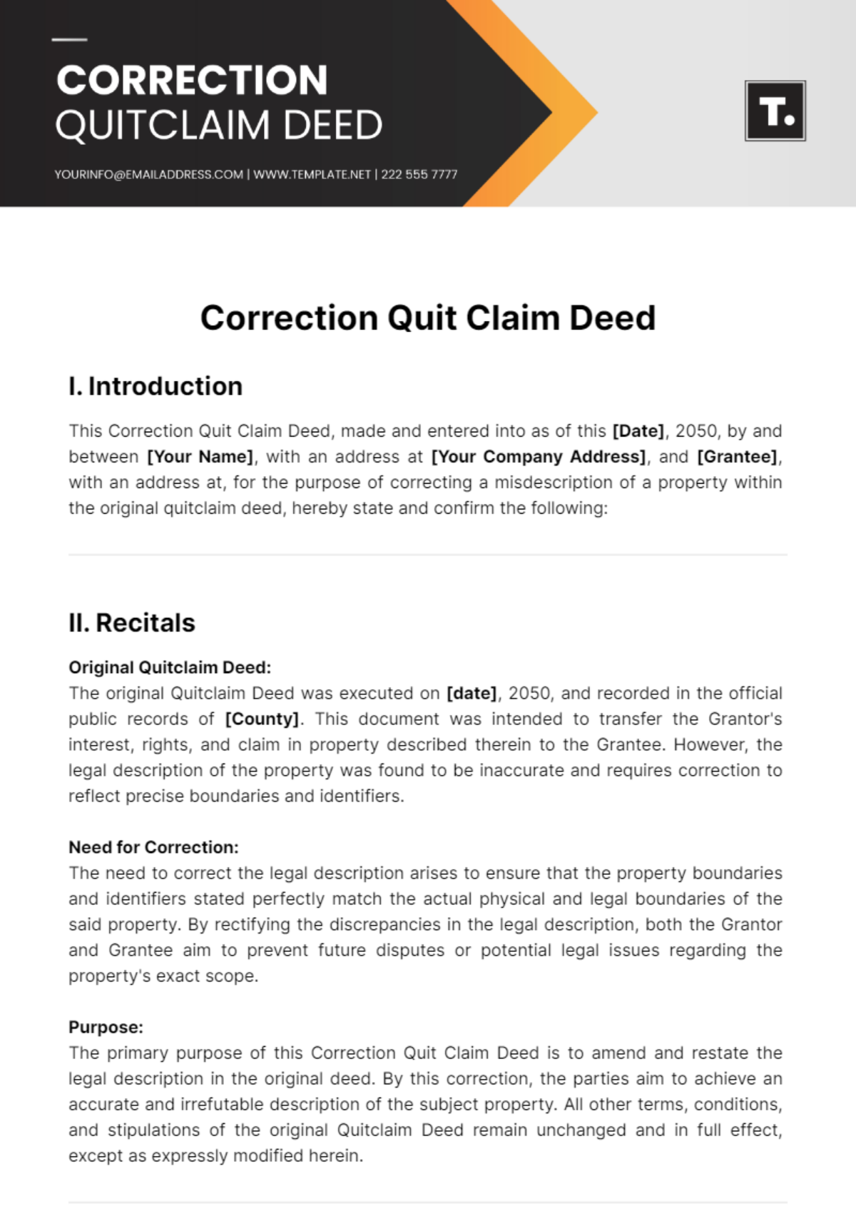 Correction Quit Claim Deed Template - Edit Online & Download