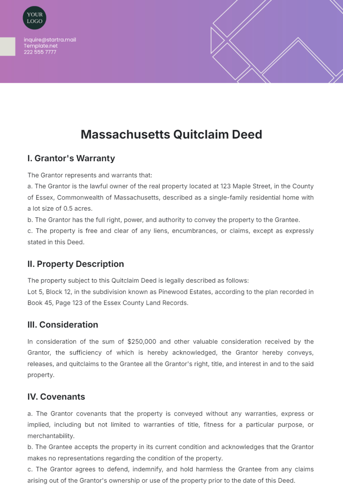 Massachusetts Quitclaim Deed Template - Edit Online & Download