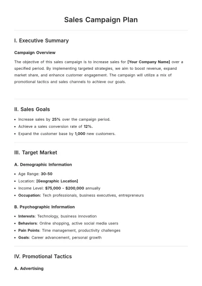 Free Sales Campaign Plan Template to Edit Online