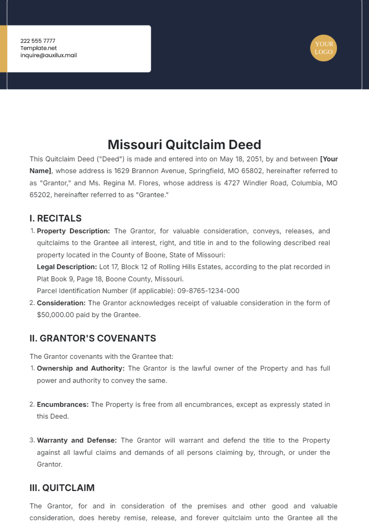 Missouri Quitclaim Deed Template - Edit Online & Download