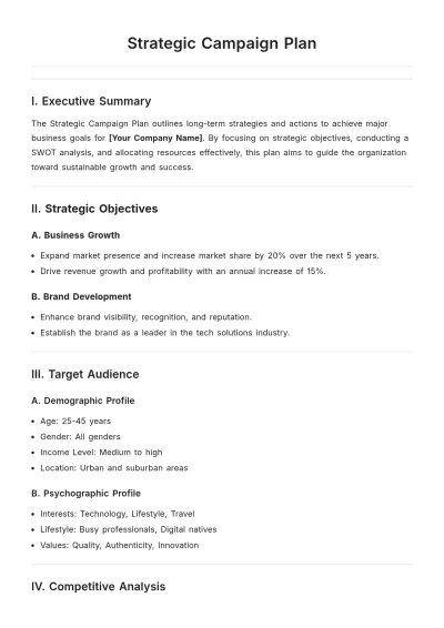 Free Strategic Campaign Plan Template to Edit Online