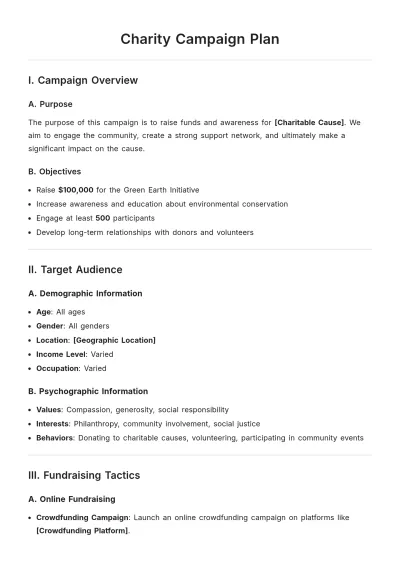Free Charity Campaign Plan Template to Edit Online