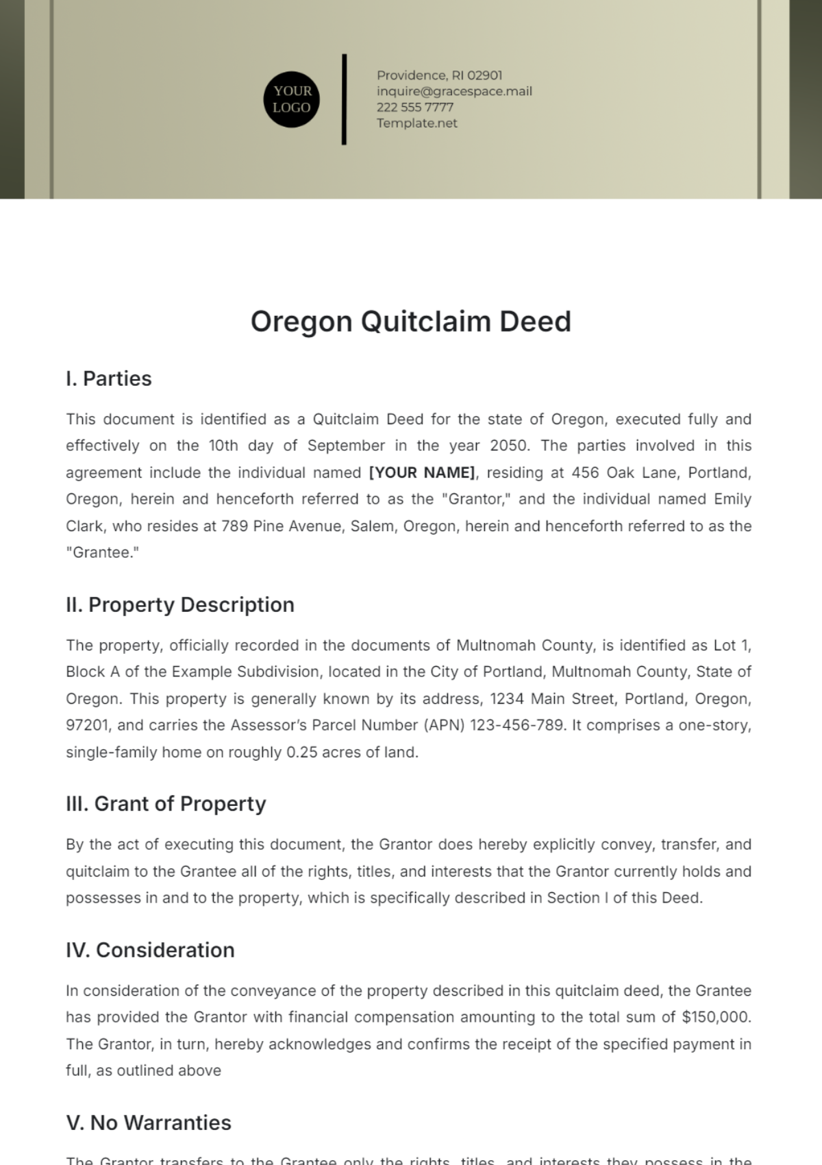 Oregon Quitclaim Deed Template - Edit Online & Download