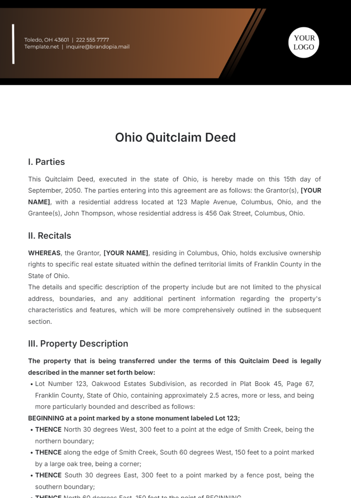 Ohio Quitclaim Deed Outline Template - Edit Online & Download